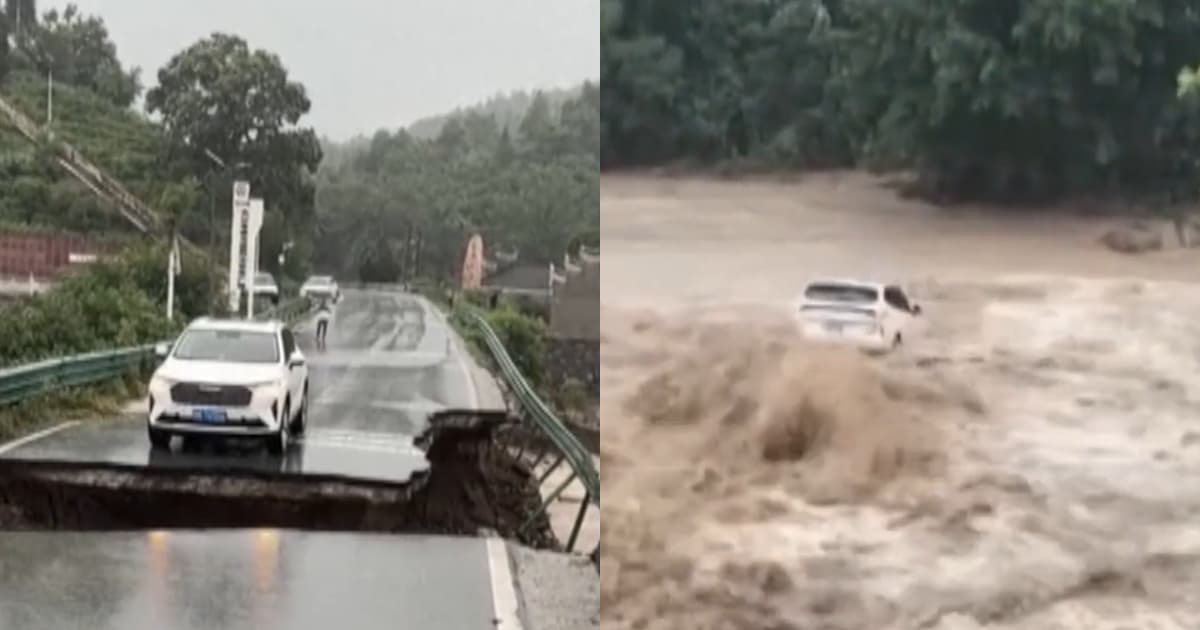 湖北大悟县大暴雨 桥梁垮塌轿车坠河冲走