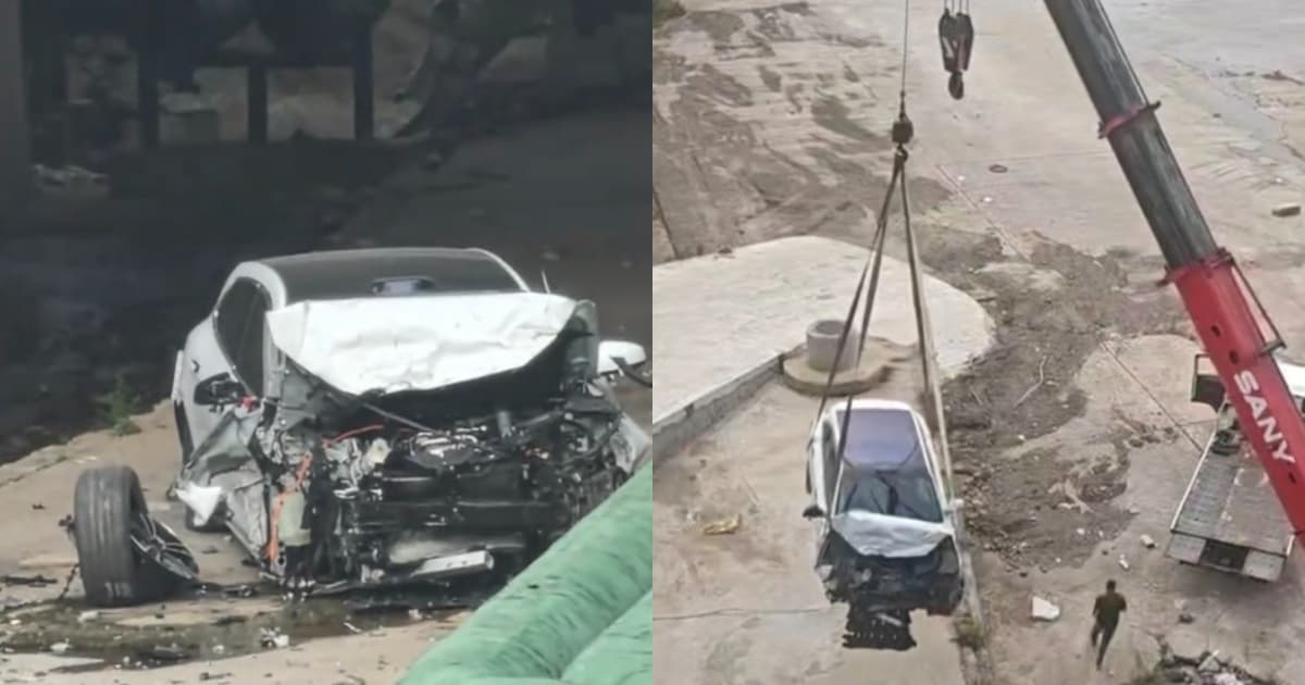 山西驚險車禍 飛車墜橋車頭全毀 兩女送醫