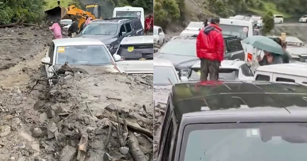 香格里拉一景區內突發泥石流 大量車輛被困