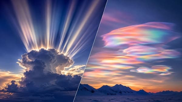 天空梦幻的光影奇景 皇冠闪光与珠光云(图)