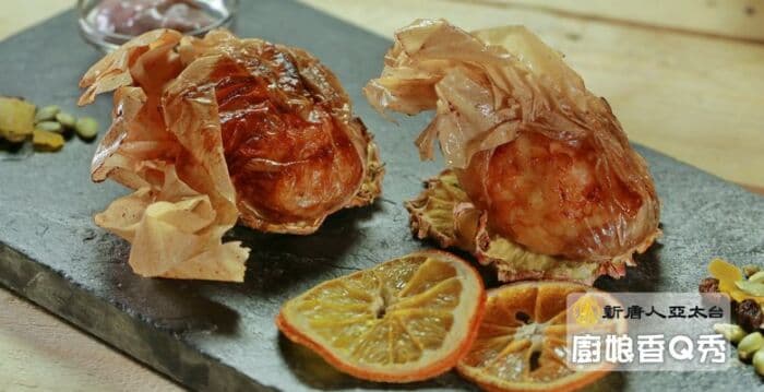 【厨娘香Q秀】地瓜虾球和刺葱野菜过猫蛋卷