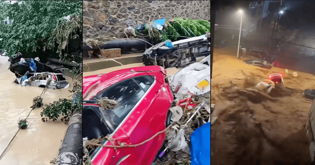 貴州羅甸洪水圍城 大量車被急流沖走