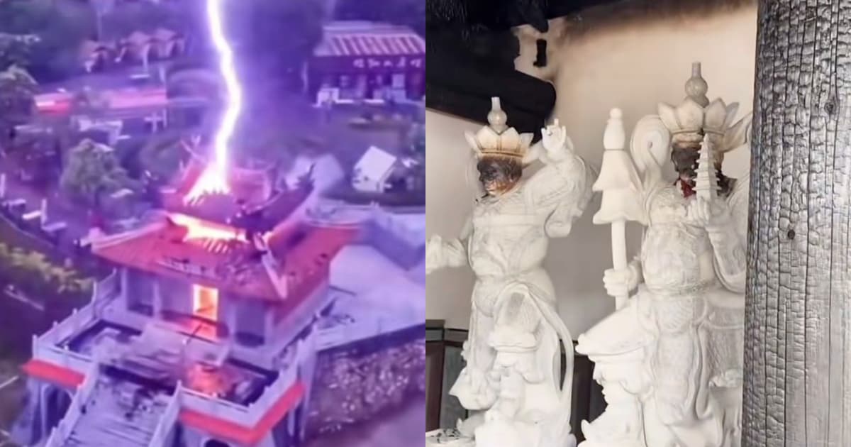 福建一廟遭雷劈 「四大天王」臉變黑(視頻)