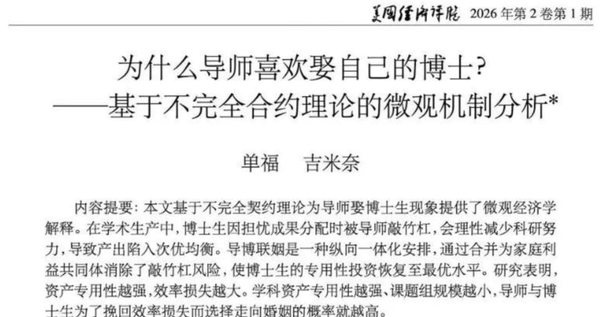 《導師喜歡娶博士》惡搞論文熱傳 滬校稱追責