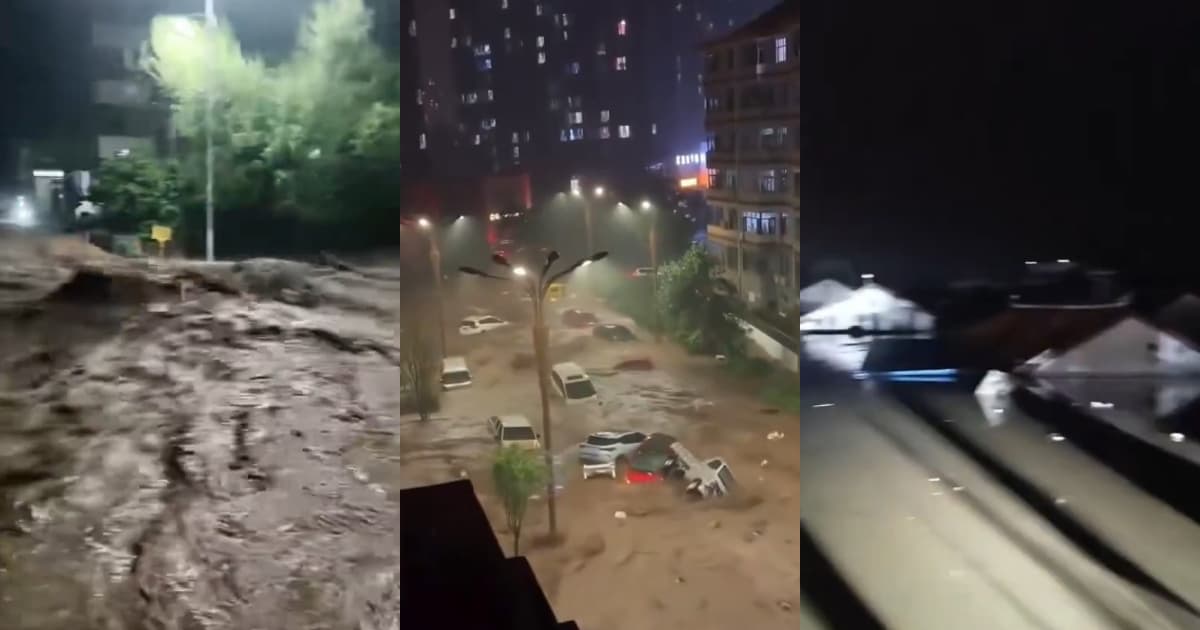 河北寬城遭洪水淹沒 大量汽車被沖走 有人被捲走(多視頻)
